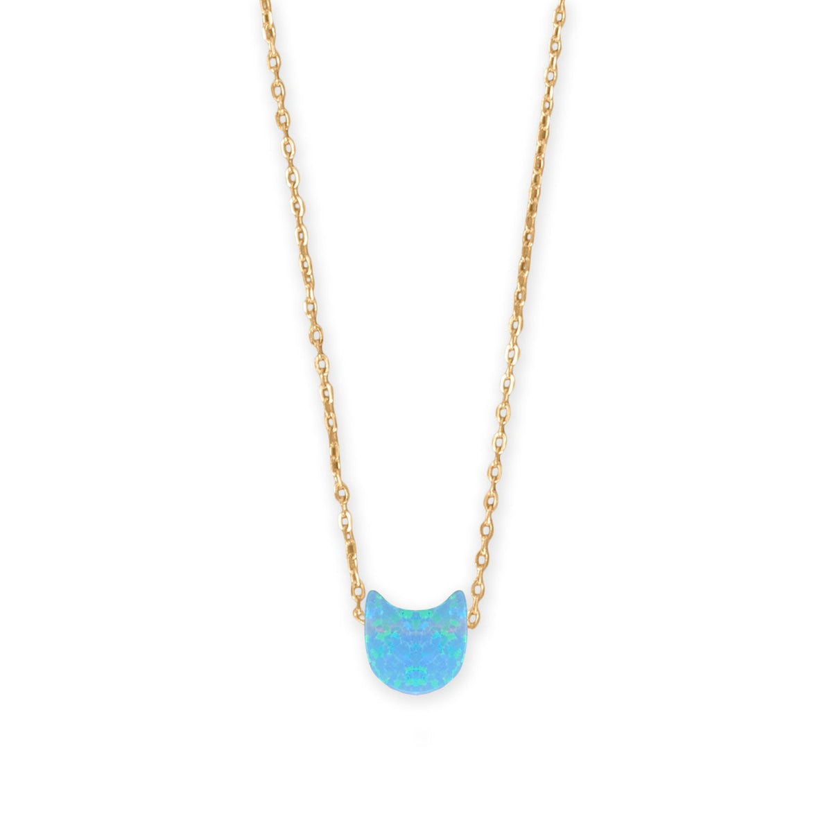 16" + 2" 14 Karat Gold Plated Synthetic Opal Kitty Cat Necklace