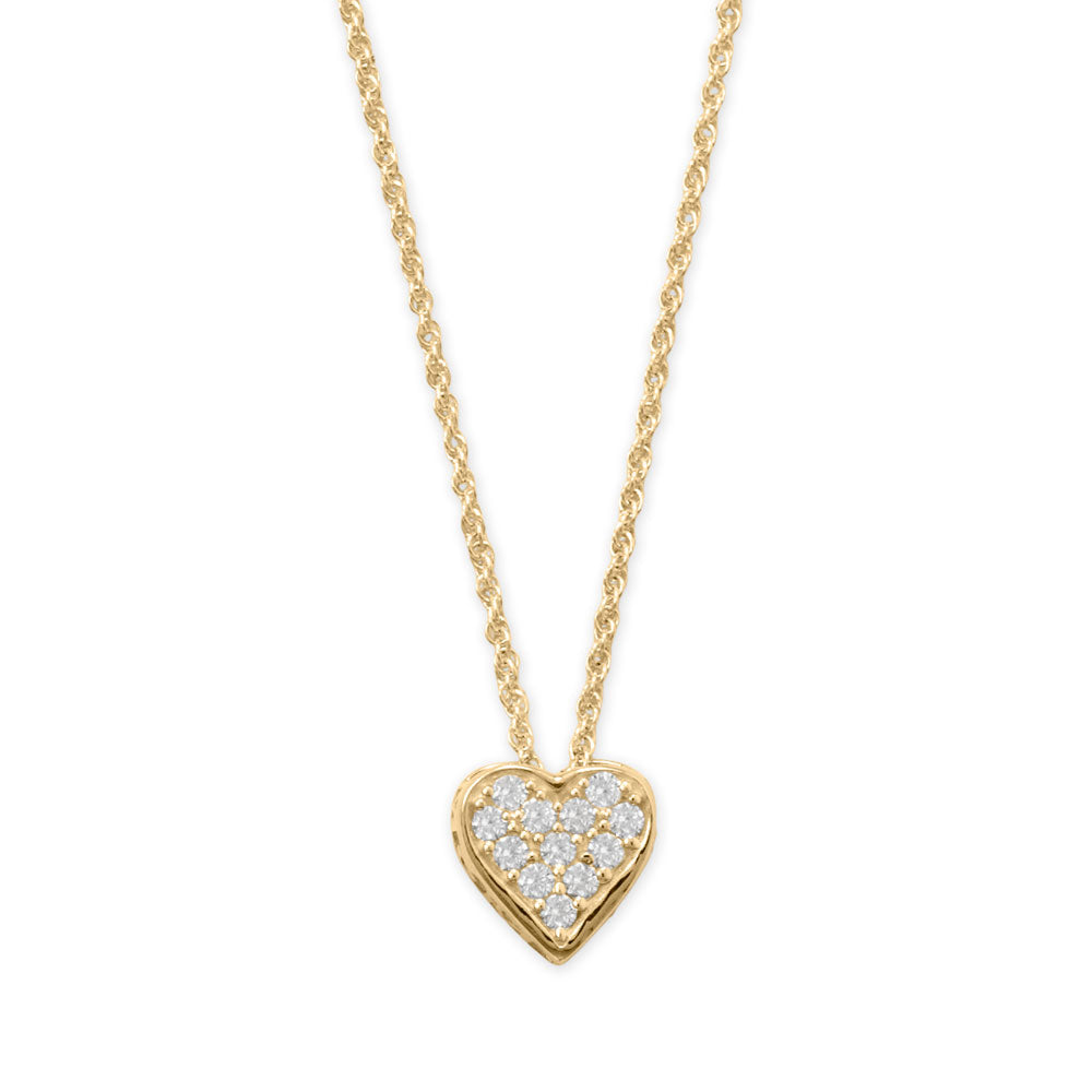 16" + 2" 14 Karat Gold Plated Pave CZ Heart "MOM" Necklace