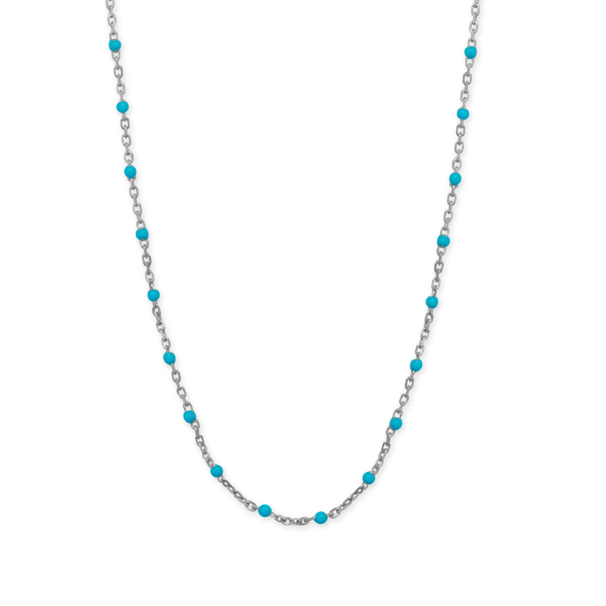 Rhodium Plated Turquoise Blue Enamel Satellite Chain