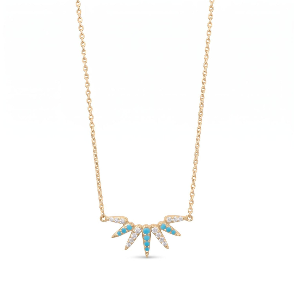 16" + 2" 14 Karat Gold Plated Synthetic Turquoise and CZ Spike Necklace