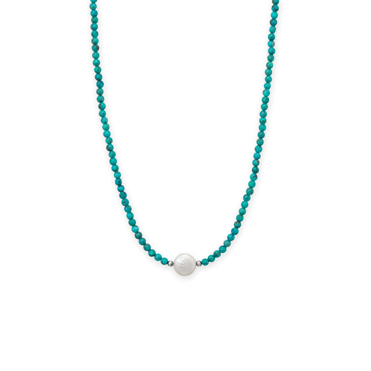 17.5" Turquoise and Cultured Freshwater Coin Pearl Necklace