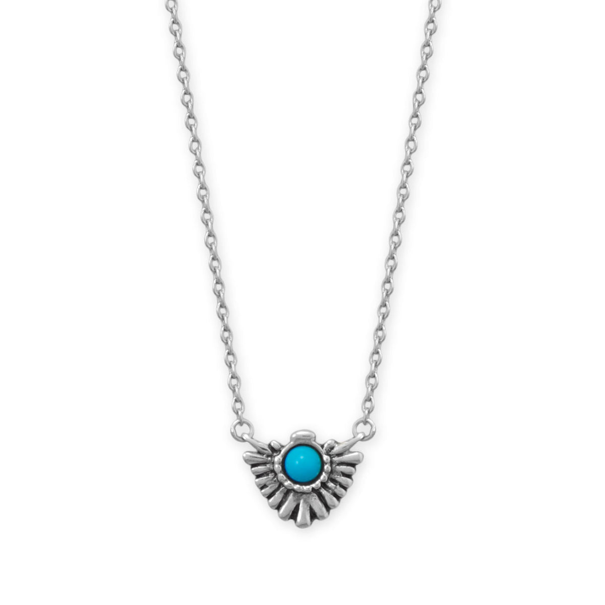 16" + 2" Rhodium Plated Oxidized Fan with Imitation Turquoise Necklace