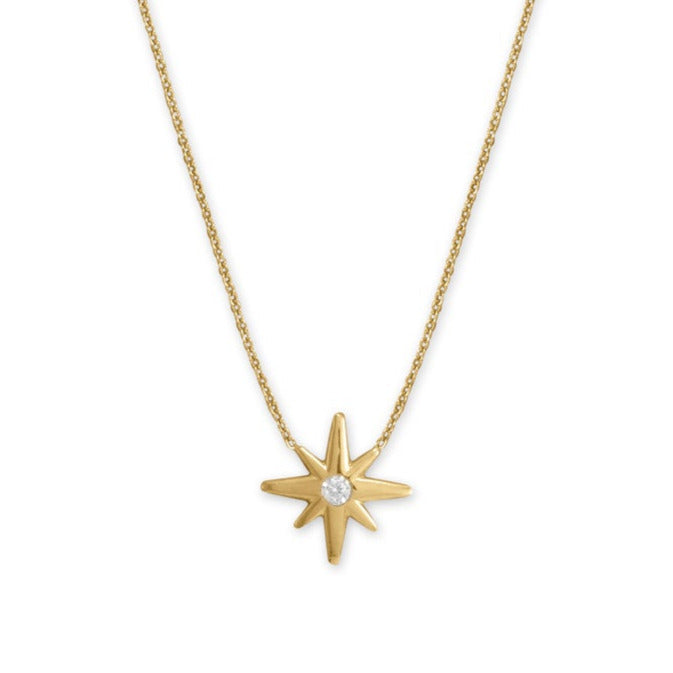 16" + 2" 14 Karat Gold Plated CZ Star Necklace