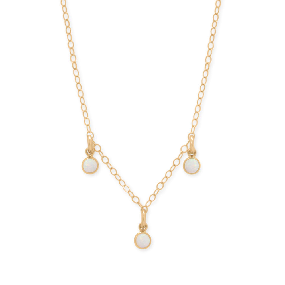 15" + 2.25" 14/20 Gold Filled White Opal Charm Necklace