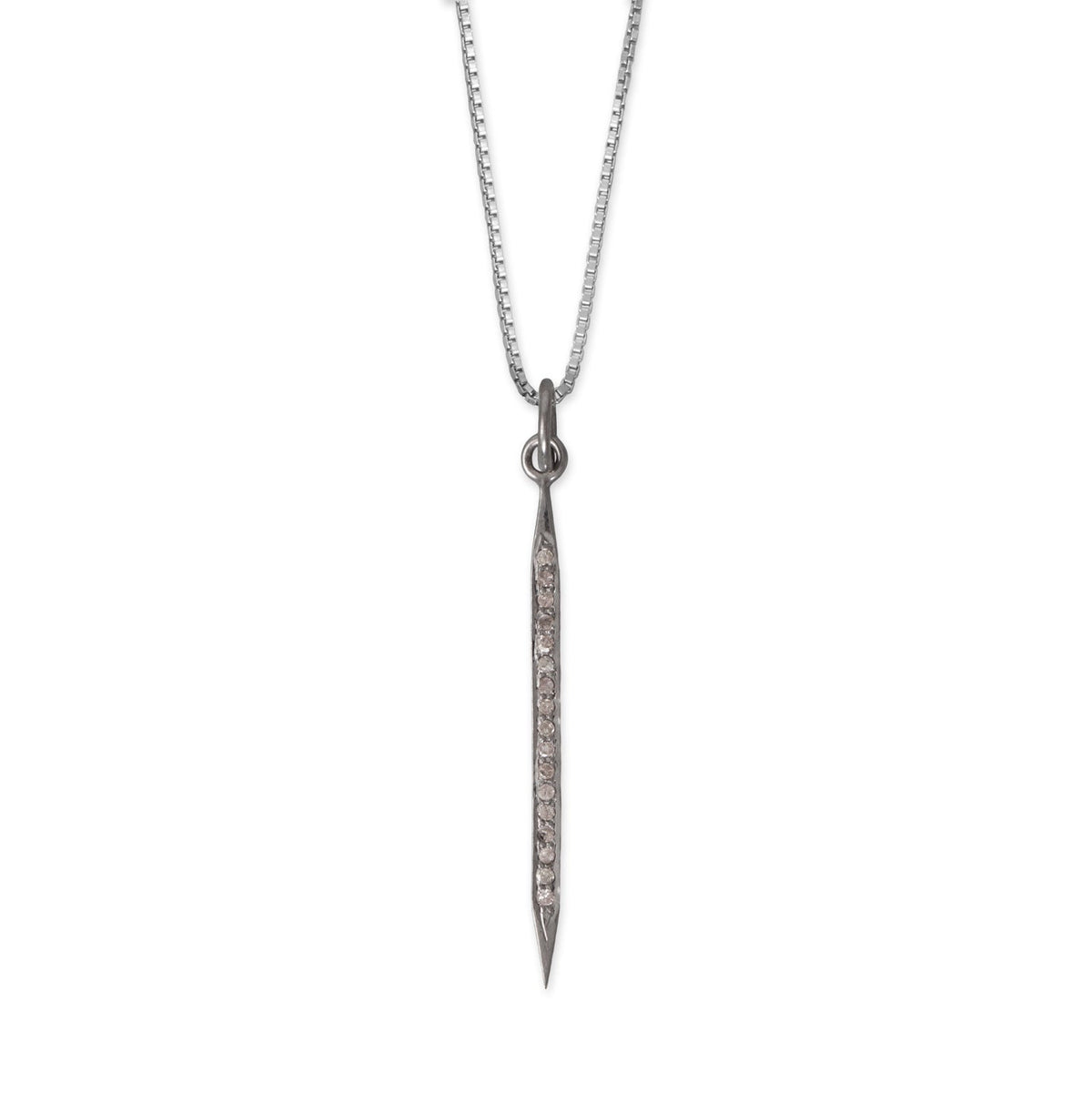 18" Large Black Rhodium Plated Diamond Studded Spike Necklace
