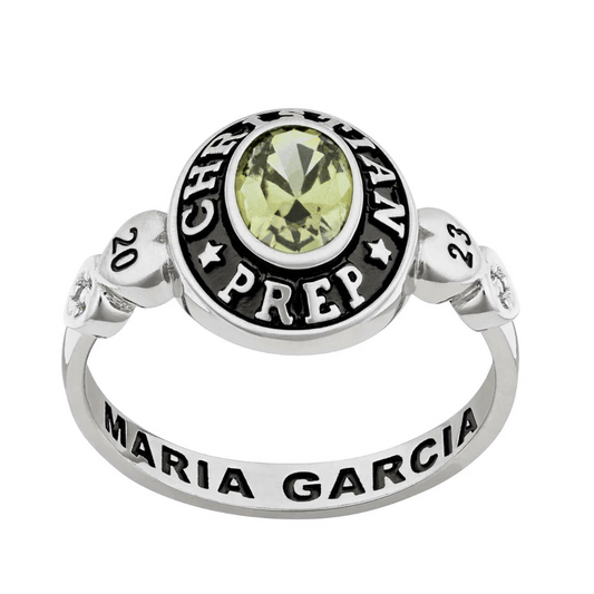 Ladies Sterling Silver Oval Heart Year Class Ring