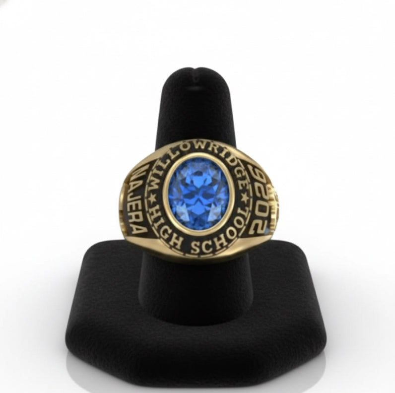 Promo Men's Sterling Silver Traditional Oval Stone Class Ring