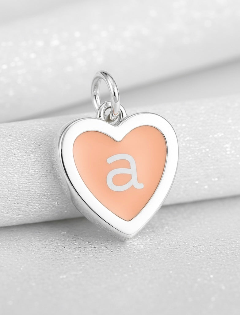 Peach Enamel Heart Initial Charm