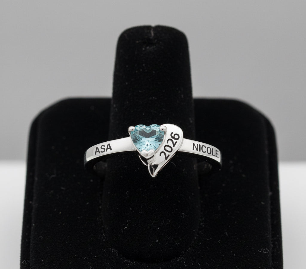 Abramson Sci Academy Sterling Silver Crystal Heart Class Ring