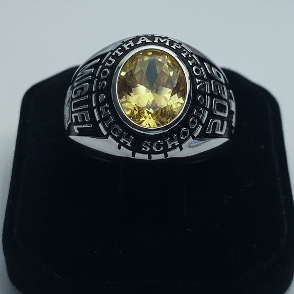 Promo Men's Sterling Silver Traditional Oval Stone Class Ring