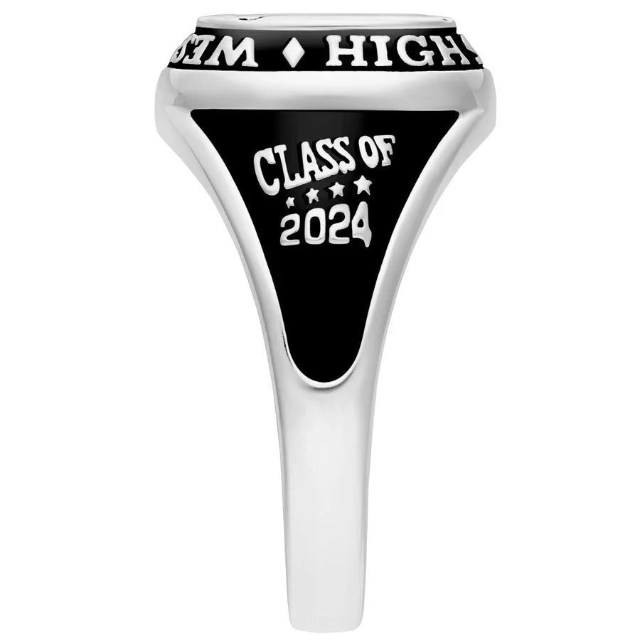 Sterling Silver Ladies Traditional Cushion Birthstone Class Ring