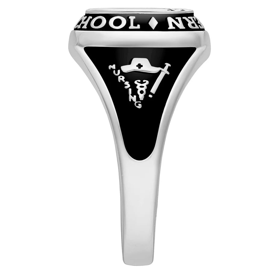 Sterling Silver Ladies Traditional Cushion Birthstone Class Ring