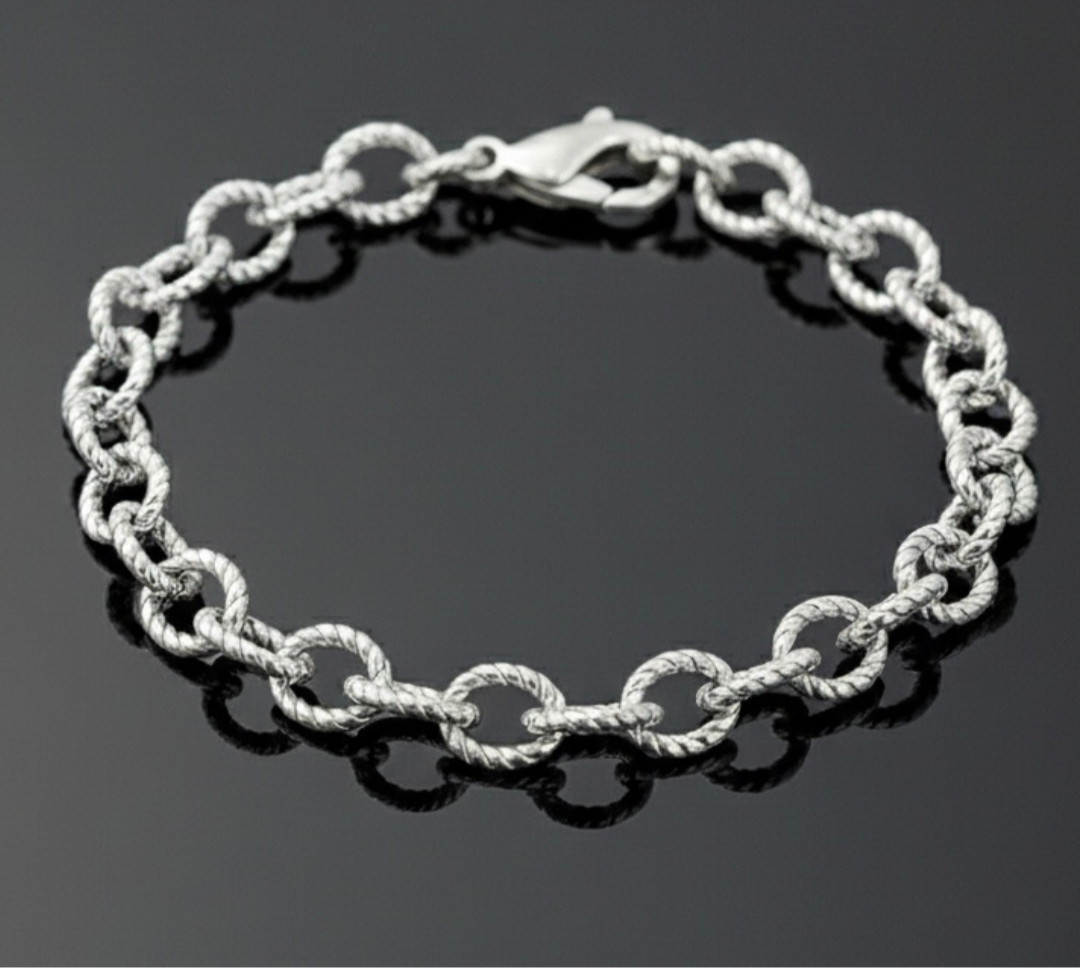 Textured Rolo Link Charm Bracelet