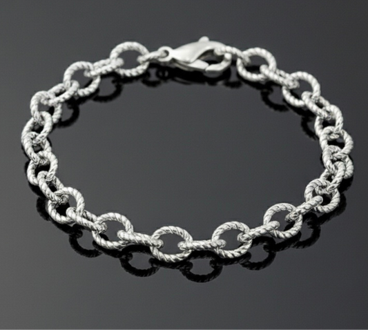 Textured Rolo Link Charm Bracelet