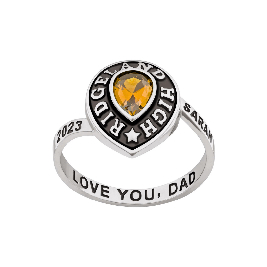 Ladies Sterling Silver Pear Birthstone Class Ring