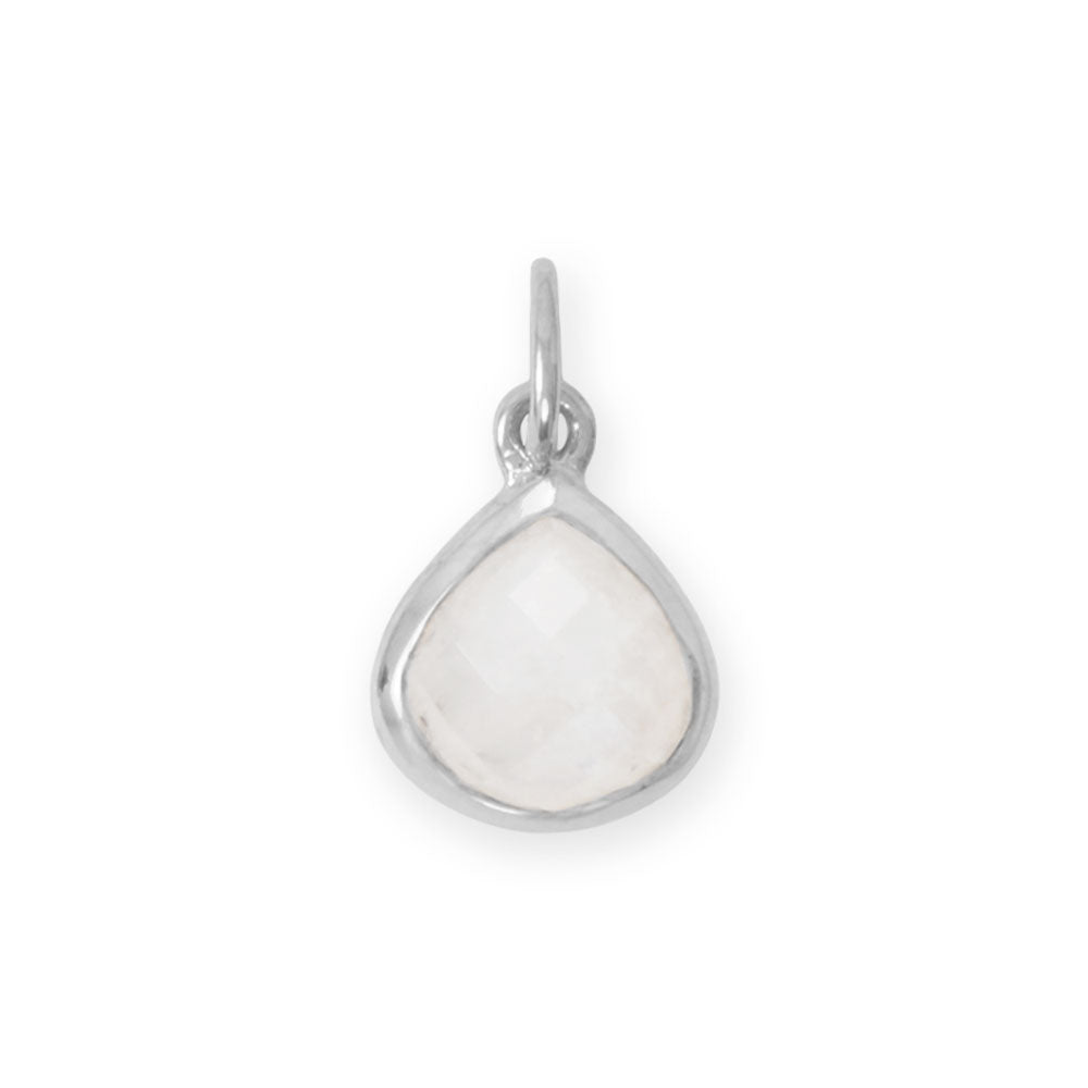 Rhodium Plated Pear Rainbow Moonstone Charm