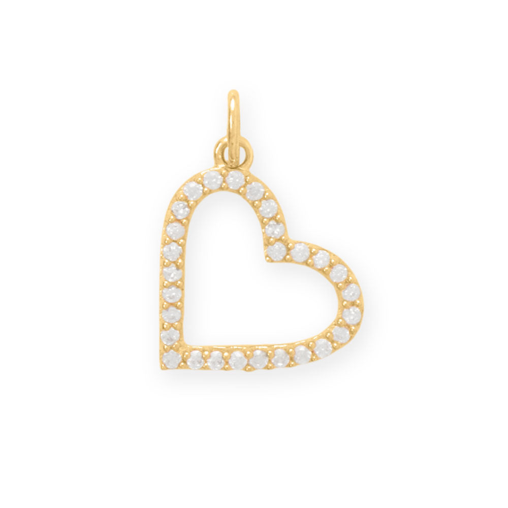 Dainty 14 Karat Gold Plated CZ Angled Heart Outline Charm