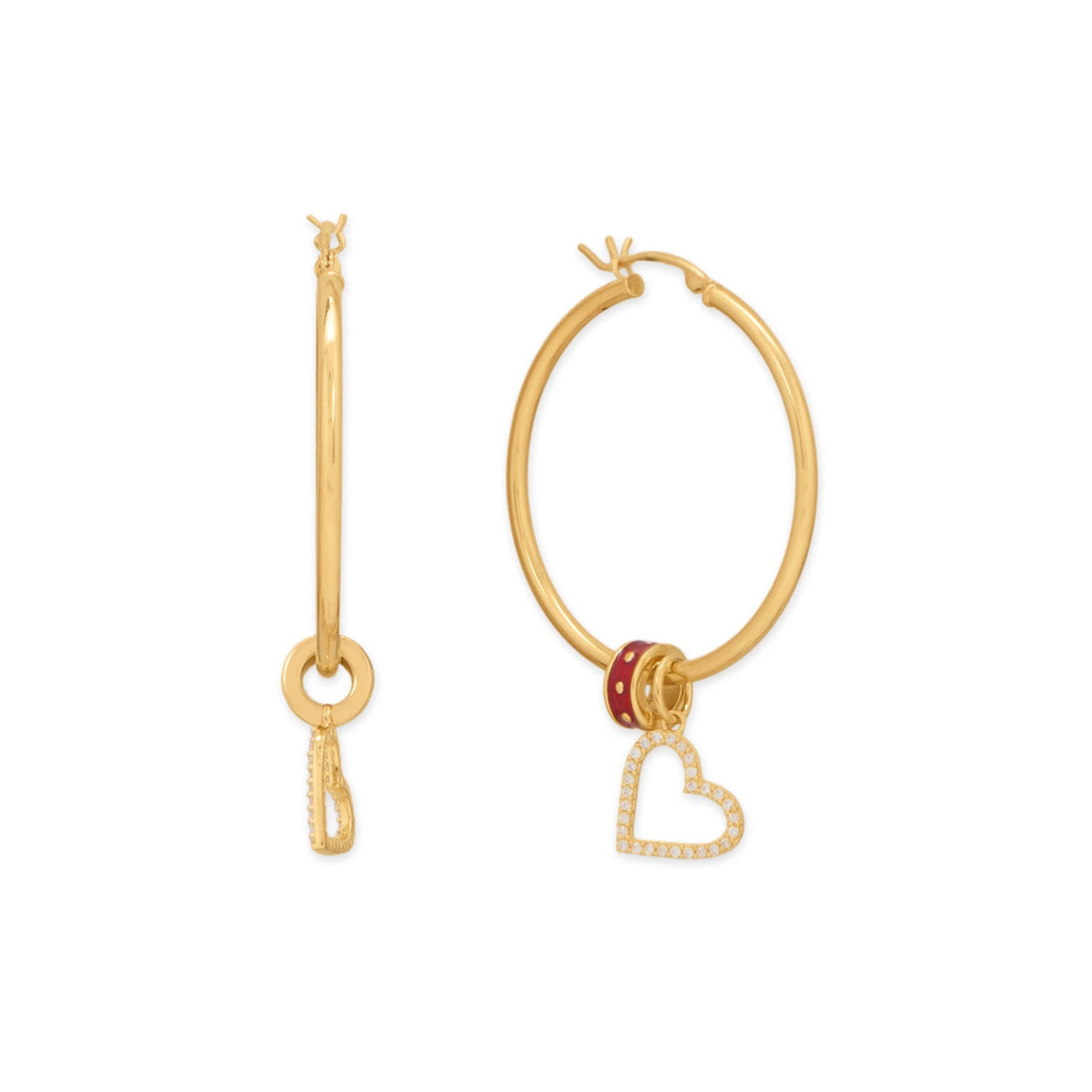 14 Karat Gold Plated Red Enamel Inlay Dotted Wheel Bead Charm