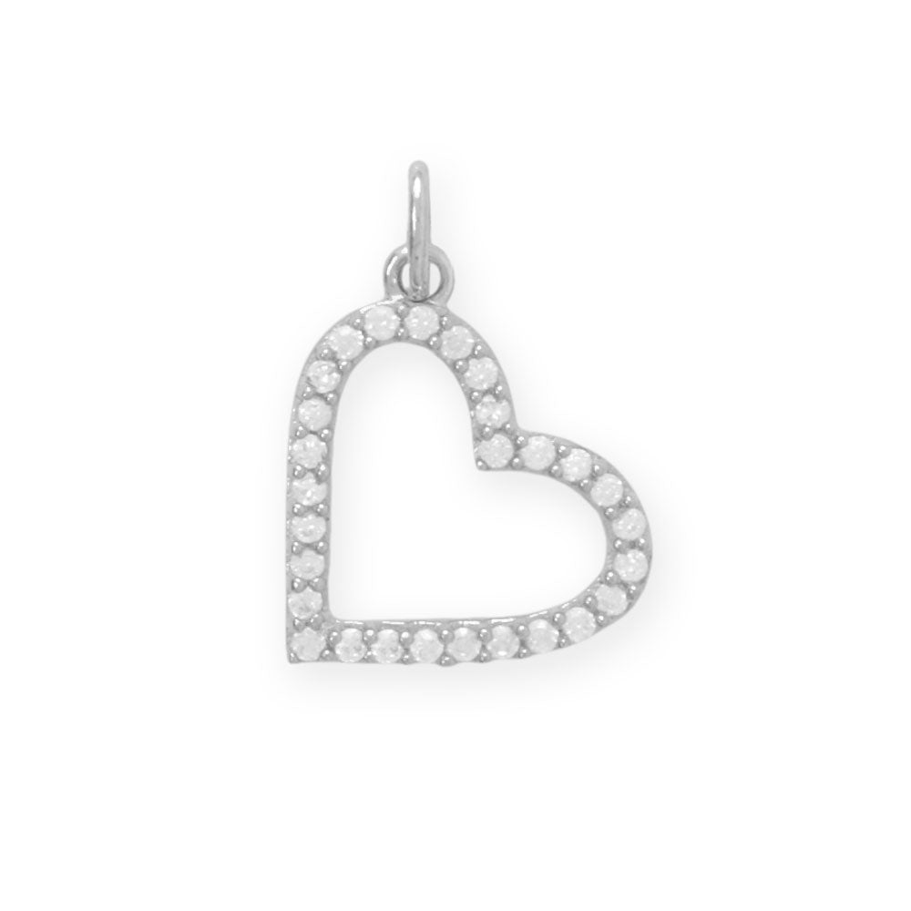Dainty Rhodium Plated CZ Angled Heart Outline Charm