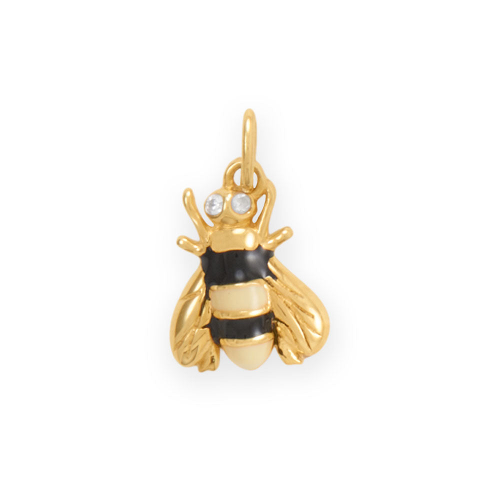 Dainty 14 Karat Gold Plated Enamel and CZ Bumble Bee Charm