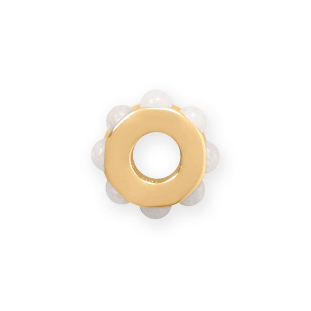 14 Karat Gold Plated White Jade Wheel Bead Charm