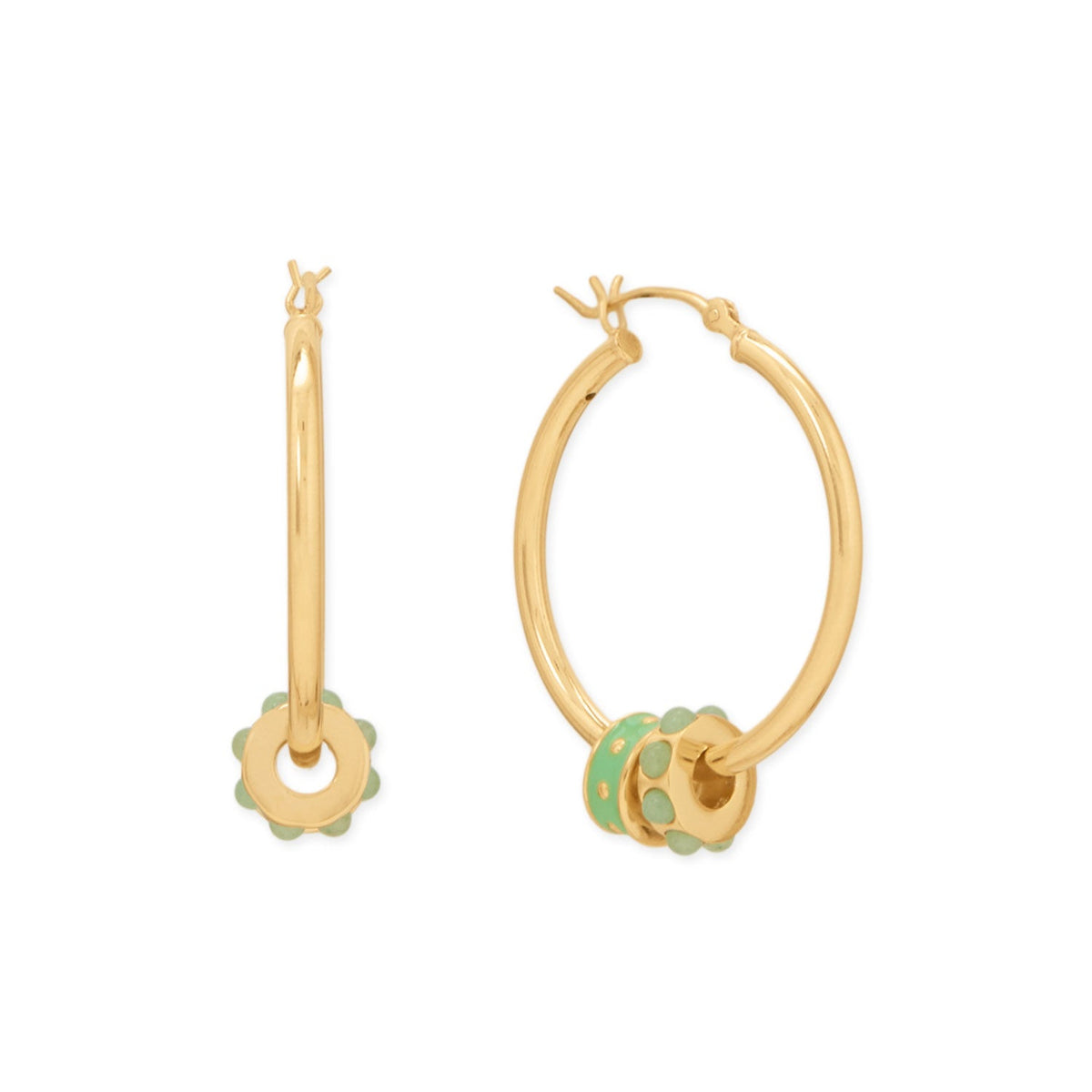 14 Karat Gold Plated Green Aventurine Wheel Bead Charm
