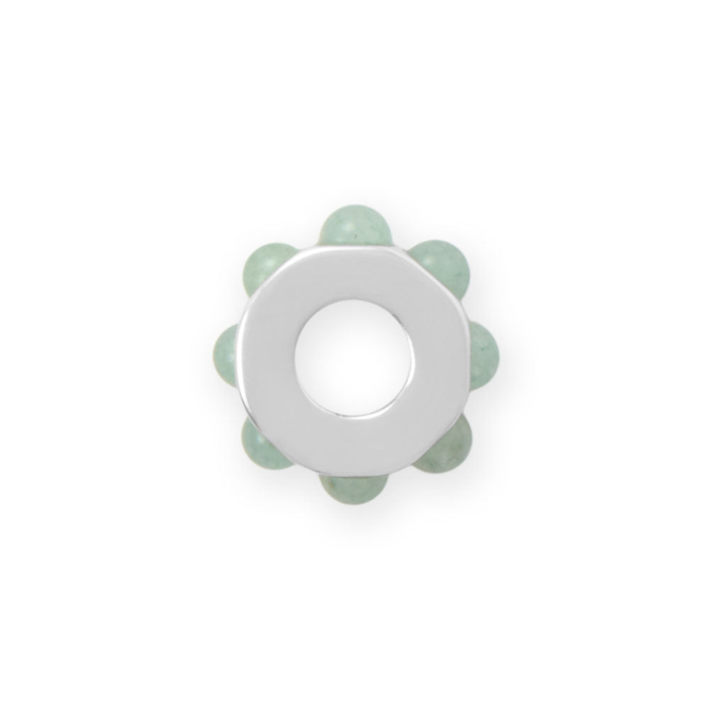Rhodium Plated Green Aventurine Wheel Bead Charm