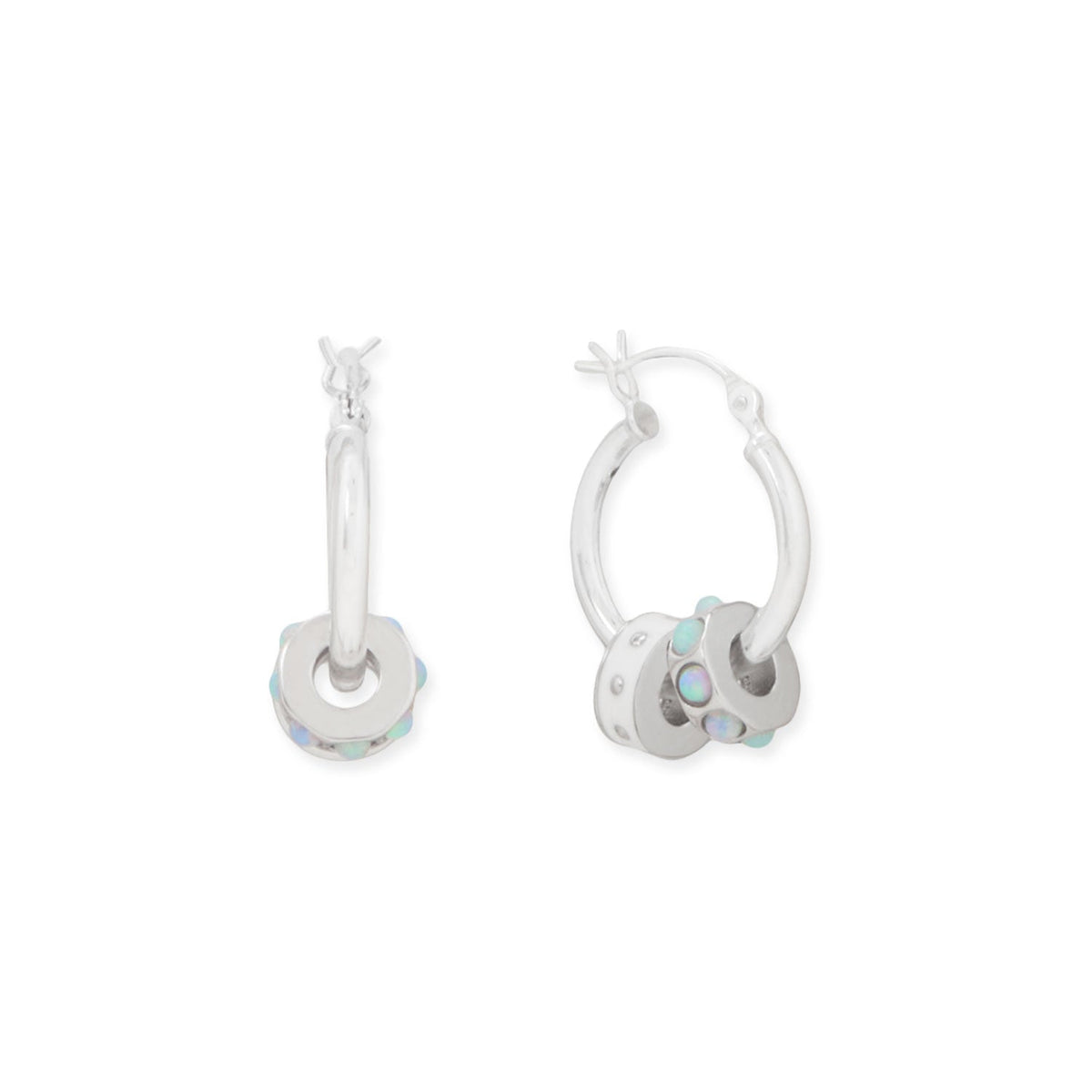 Rhodium Plated Synthetic Opal Wheel Bead Charm