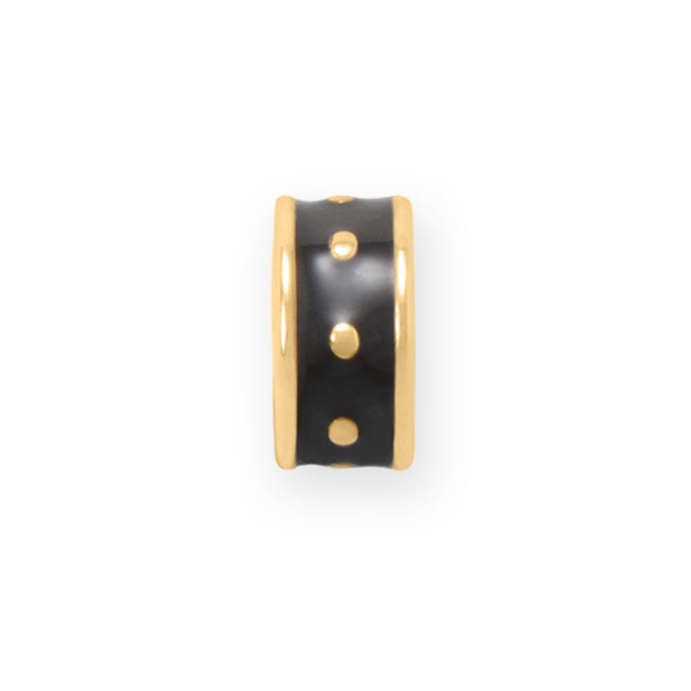 14 Karat Gold Plated Black Enamel Inlay Dotted Wheel Bead Charm