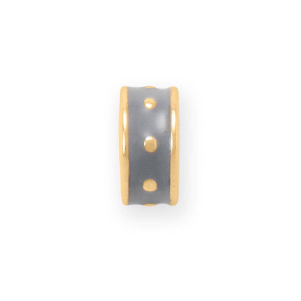 14 Karat Gold Plated Grey Enamel Inlay Dotted Wheel Bead Charm