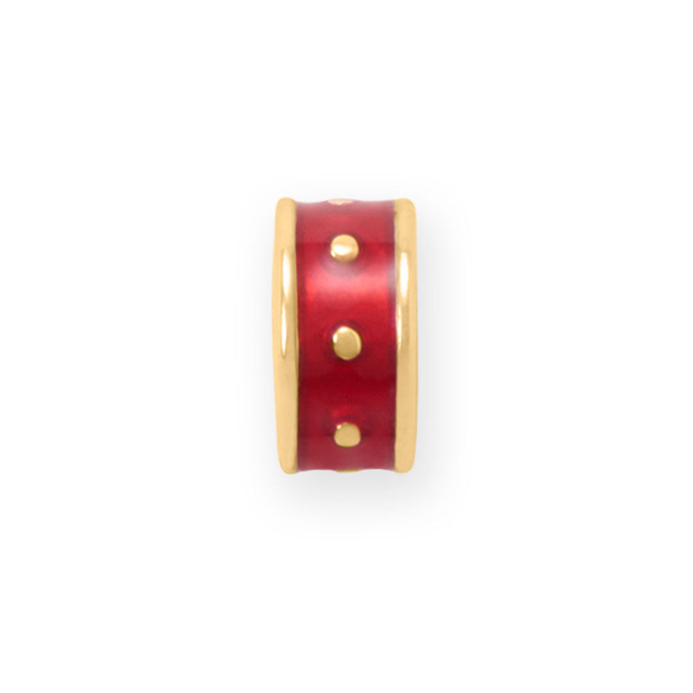 14 Karat Gold Plated Red Enamel Inlay Dotted Wheel Bead Charm