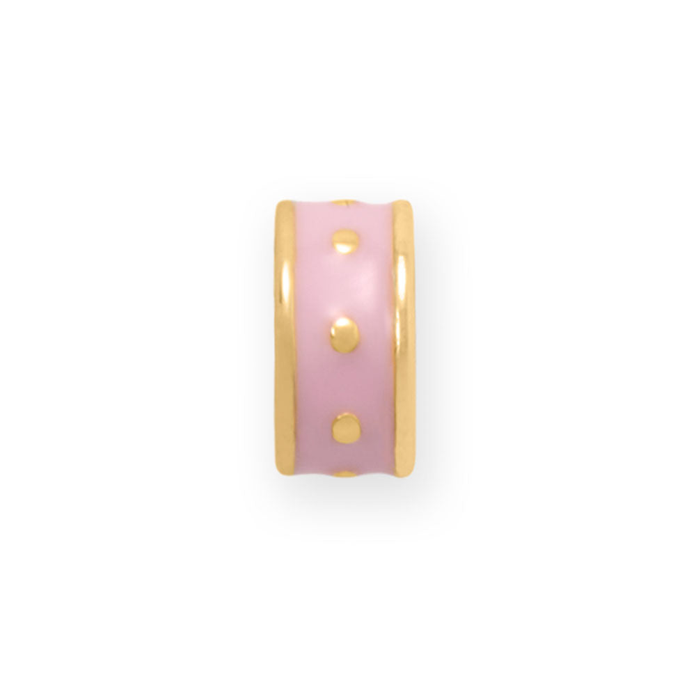 14 Karat Gold Plated Pink Enamel Inlay Dotted Wheel Bead Charm