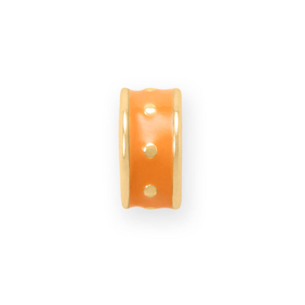 14 Karat Gold Plated Orange Enamel Inlay Dotted Wheel Bead Charm