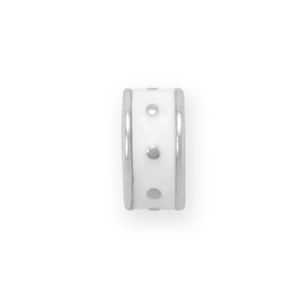 Rhodium Plated White Enamel Inlay Dotted Wheel Bead Charm