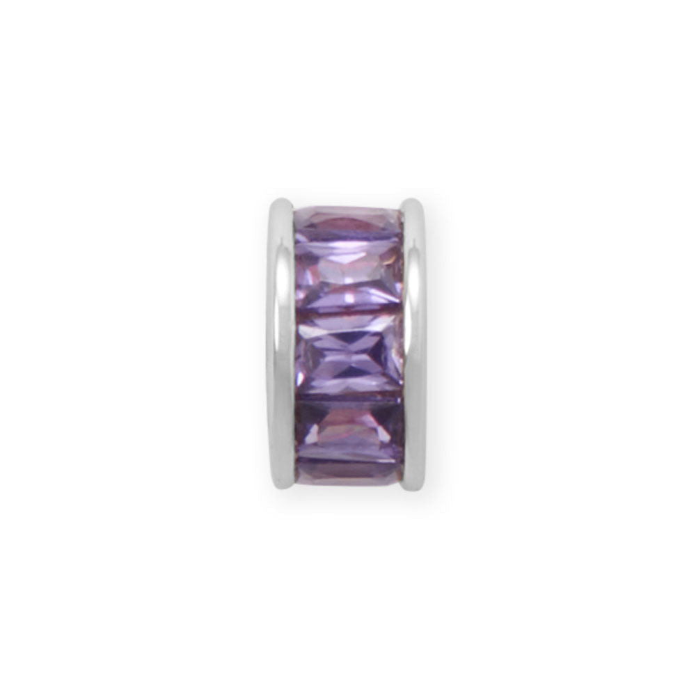 Rhodium Plated CZ Birthstone Wheel Bead Charms (January-December)