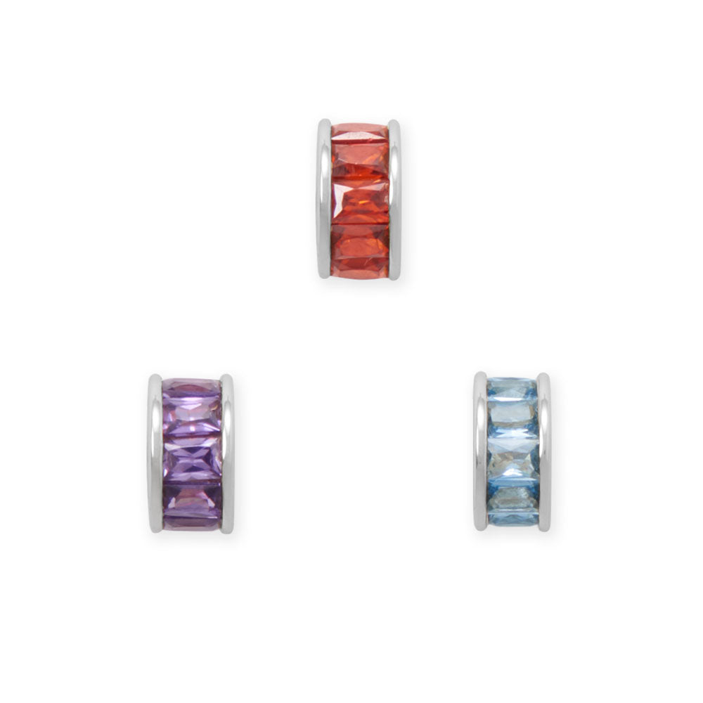 Rhodium Plated CZ Birthstone Wheel Bead Charms (January-December)
