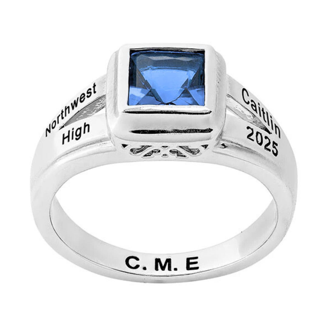 Sterling Silver Ladies Princess Cut Class Ring