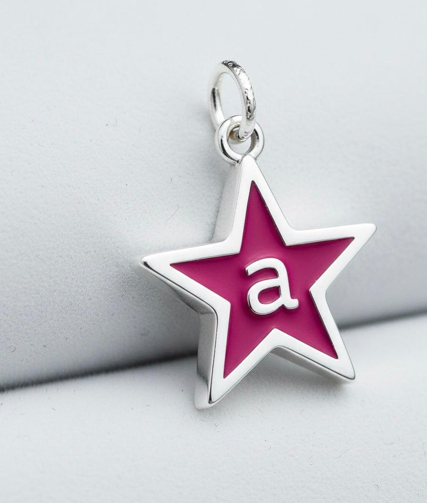 Hot Pink Enamel Star Initial Charm