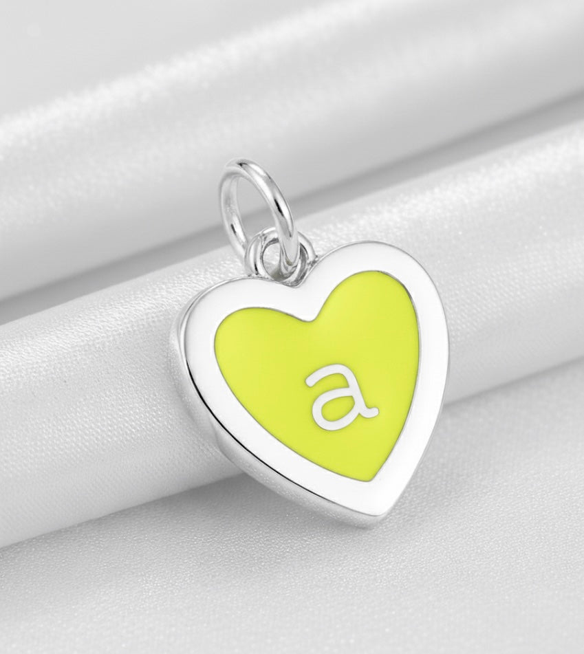 Lime Green Enamel Heart Initial Charm