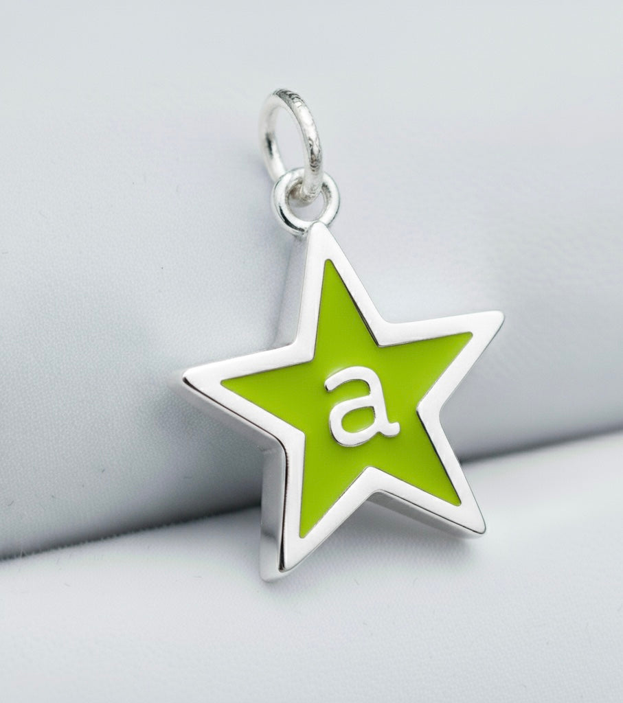 Lime Green Enamel Star Initial Charm