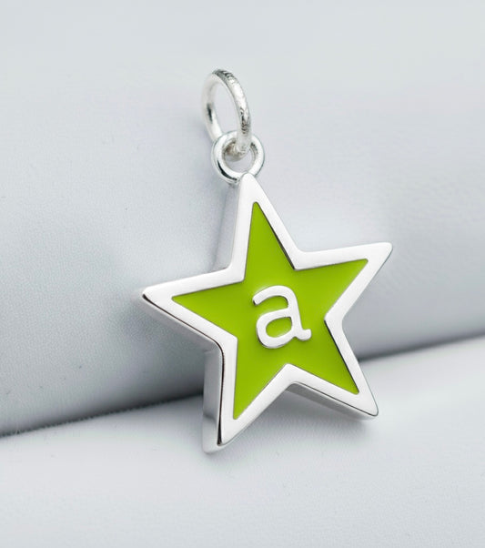 Lime Green Enamel Star Initial Charm