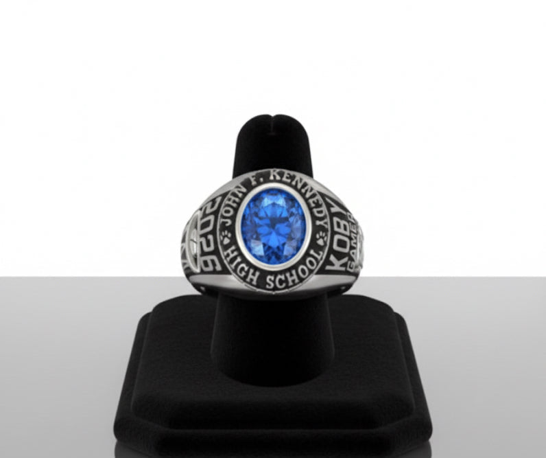 Promo Men's Sterling Silver Traditional Oval Stone Class Ring