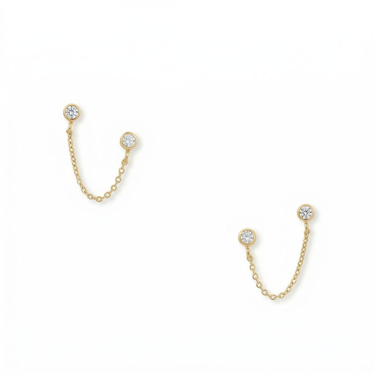 14 Karat Gold Plated Round CZ Double Post Earrings