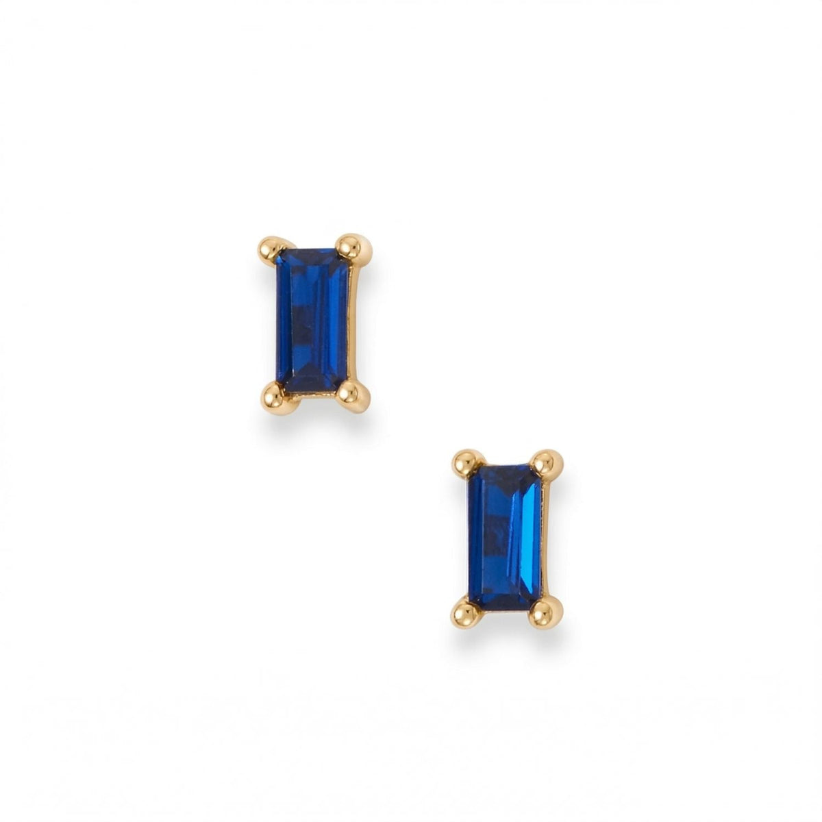 14 Karat Gold Plated Blue Baguette CZ Earrings