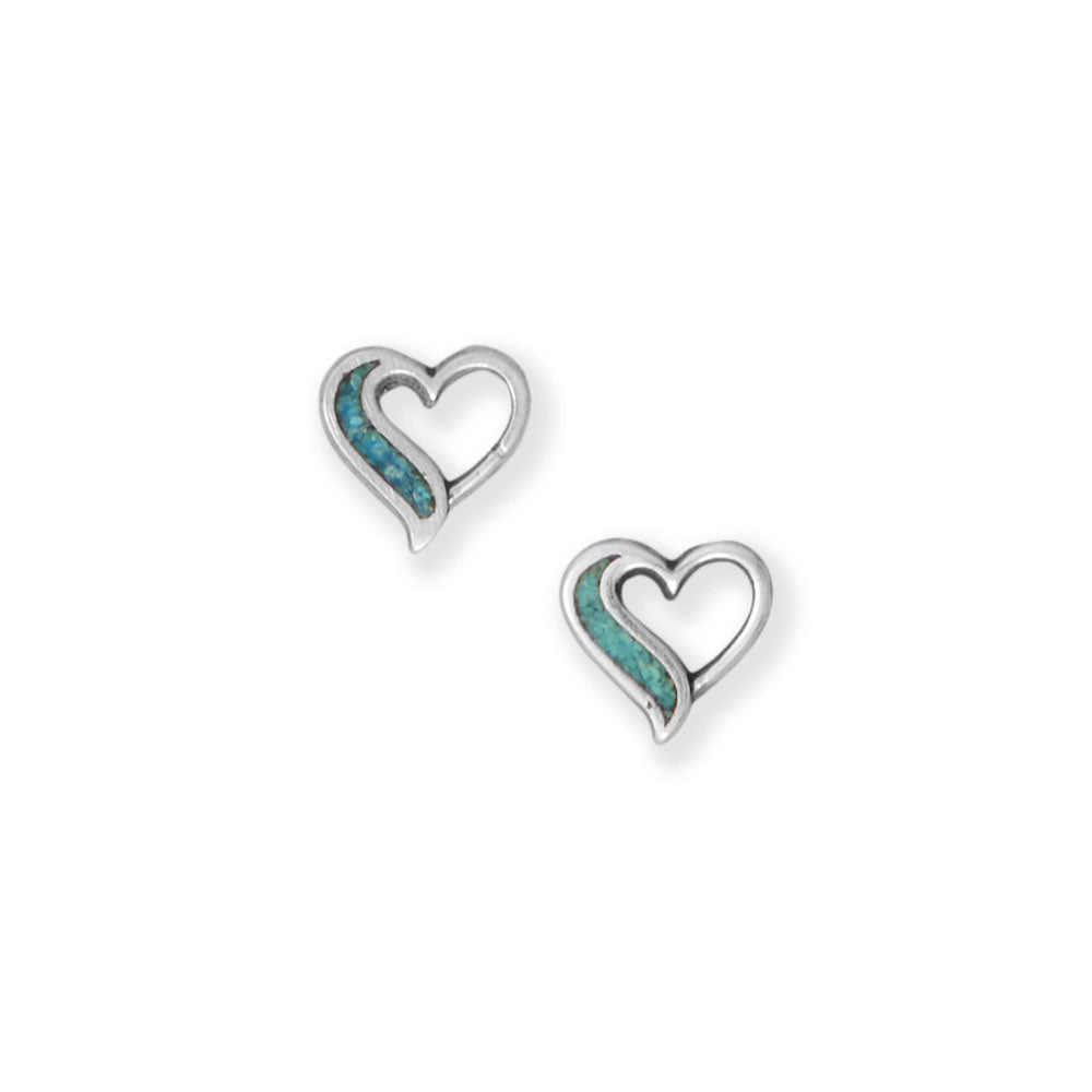 Turquoise Chip Heart Stud Earrings