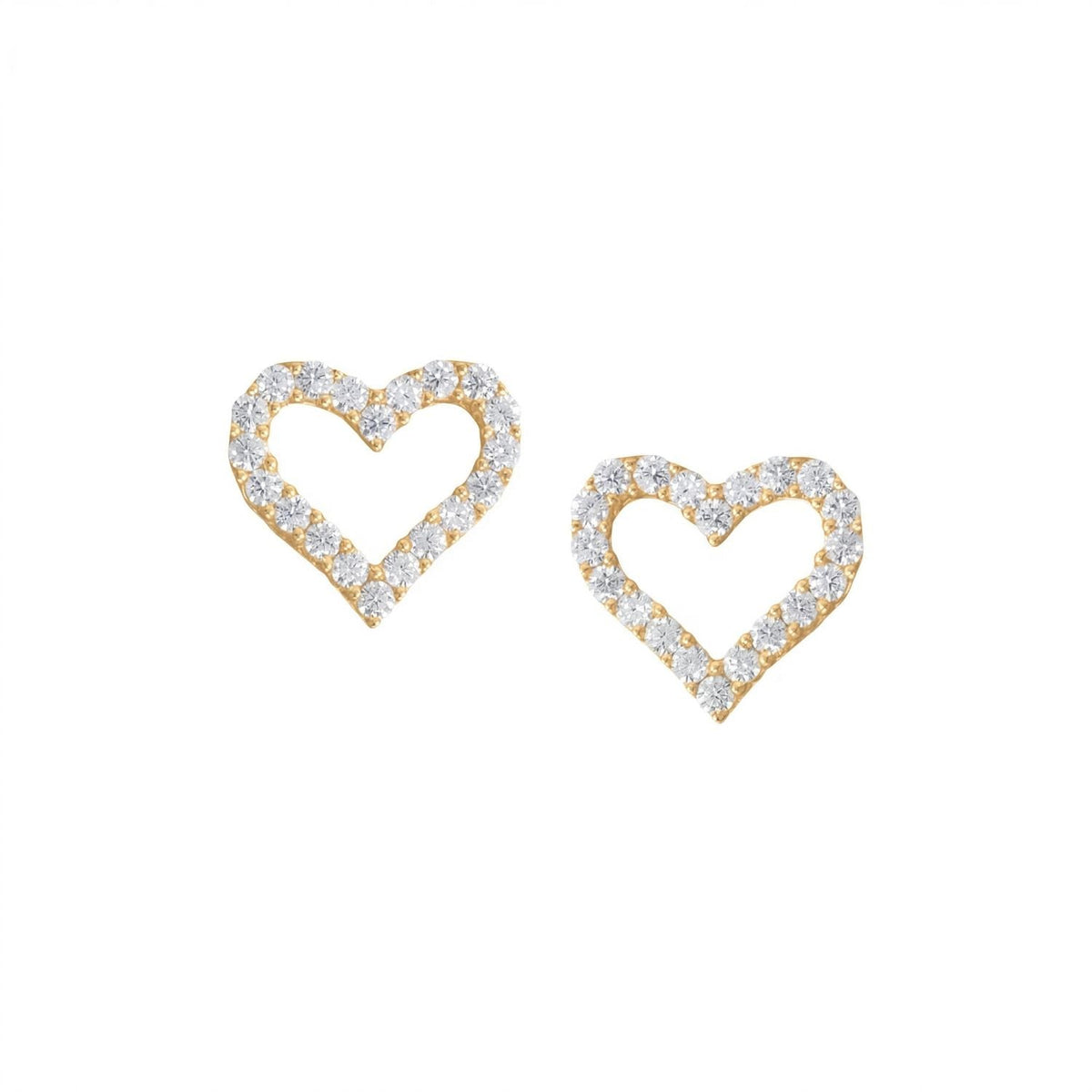 14 Karat Gold Plated CZ Heart Outline Earrings