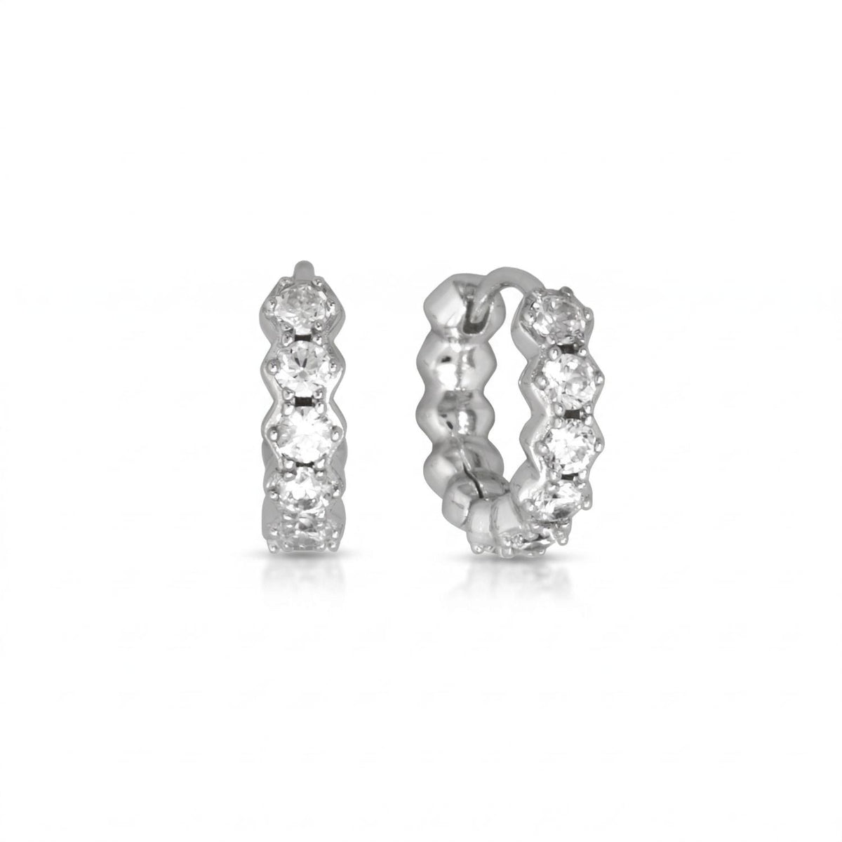 Rhodium Plated 10mm CZ Hoop Earrings