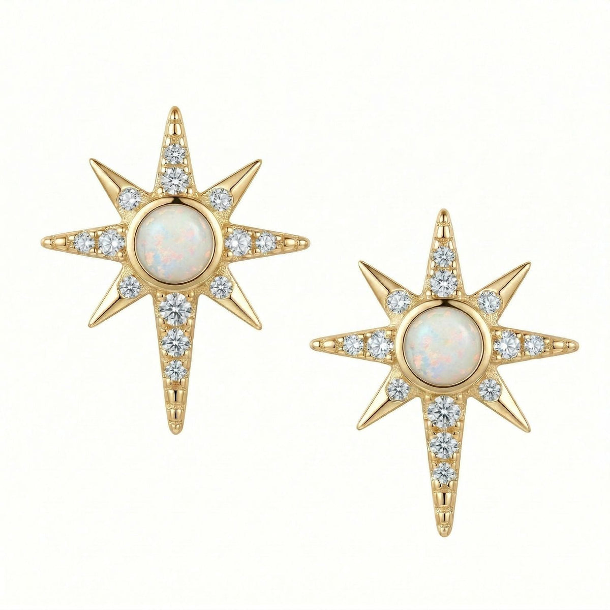 14 Karat Gold Plated Synthetic Opal and CZ Northern Star Stud Earrings