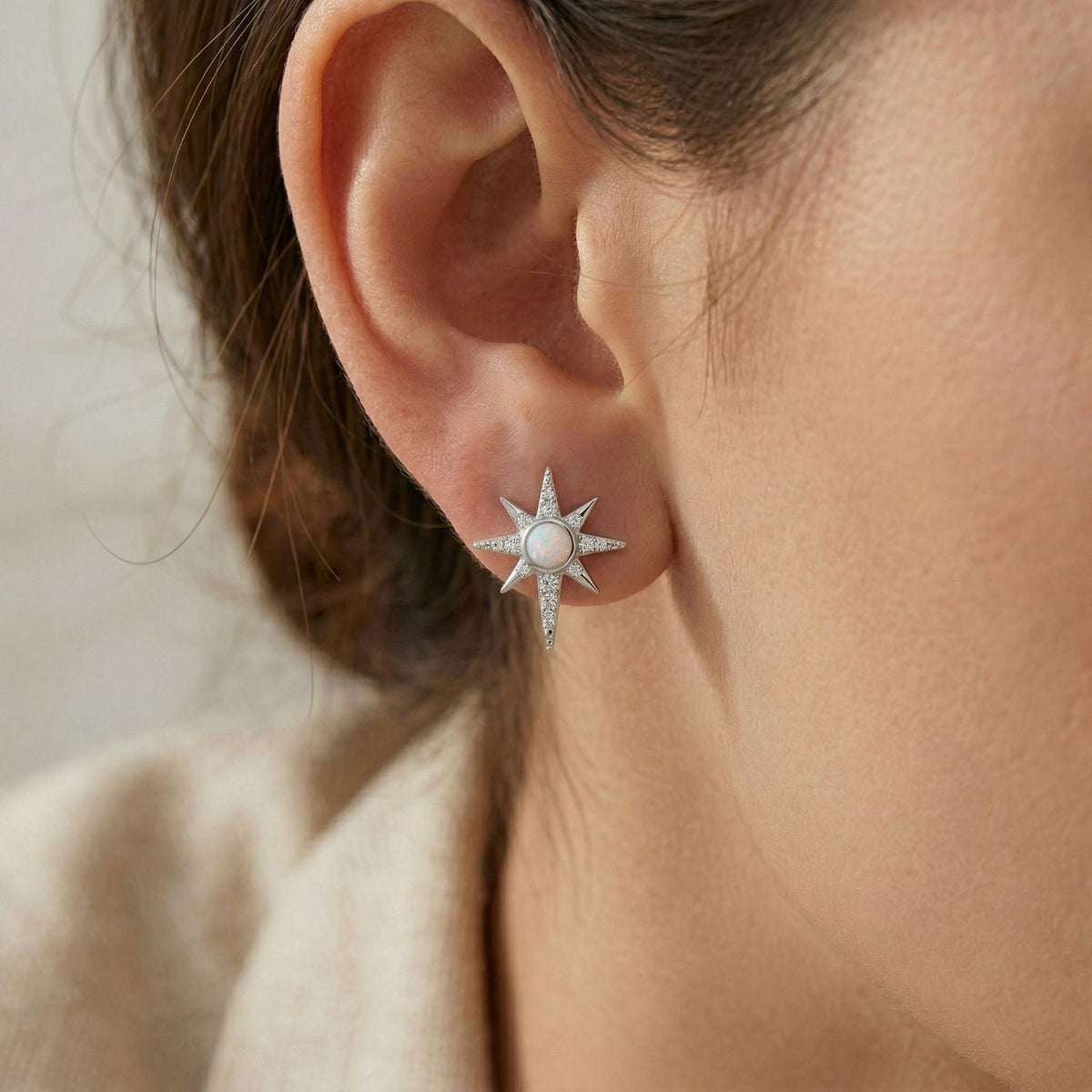 Polished Synthetic Opal and CZ Northern Star Stud Earrings