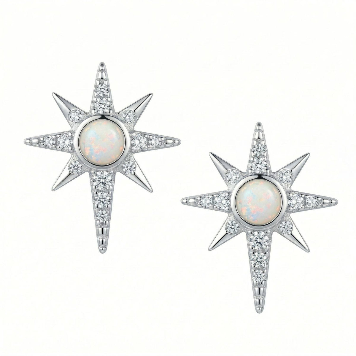 Polished Synthetic Opal and CZ Northern Star Stud Earrings